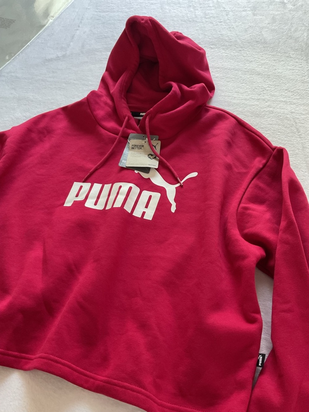 Puma Cropped Hoodie Red Pink Logo Pullover Sweatshirt Women’s L NWT - Picture 6 of 10